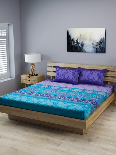 Blue & Purple 210 TC Bedsheet with 2 Pillow Covers