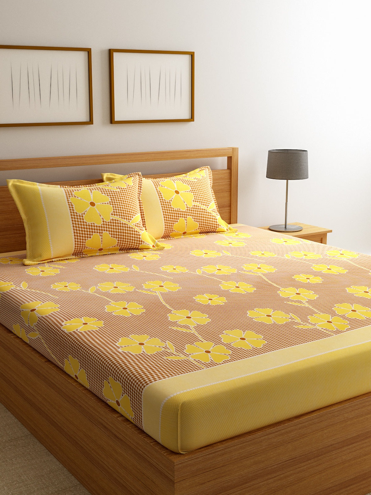 144 TC Yellow Bedsheet with 2 Pillow Covers
