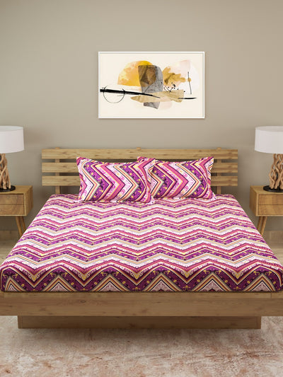 144 TC Purple & White Bedsheet with 2 Pillow Covers