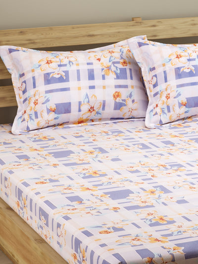 144 TC White & Blue Bedsheet with 2 Pillow Covers