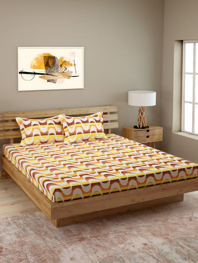 120 TC Yellow & Brown Bedsheet with 2 Pillow Covers