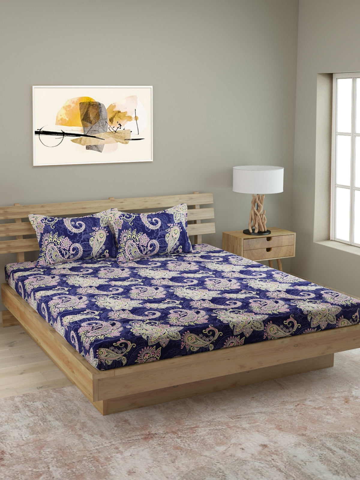 250 TC Blue Bedsheet with 2 Pillow Covers