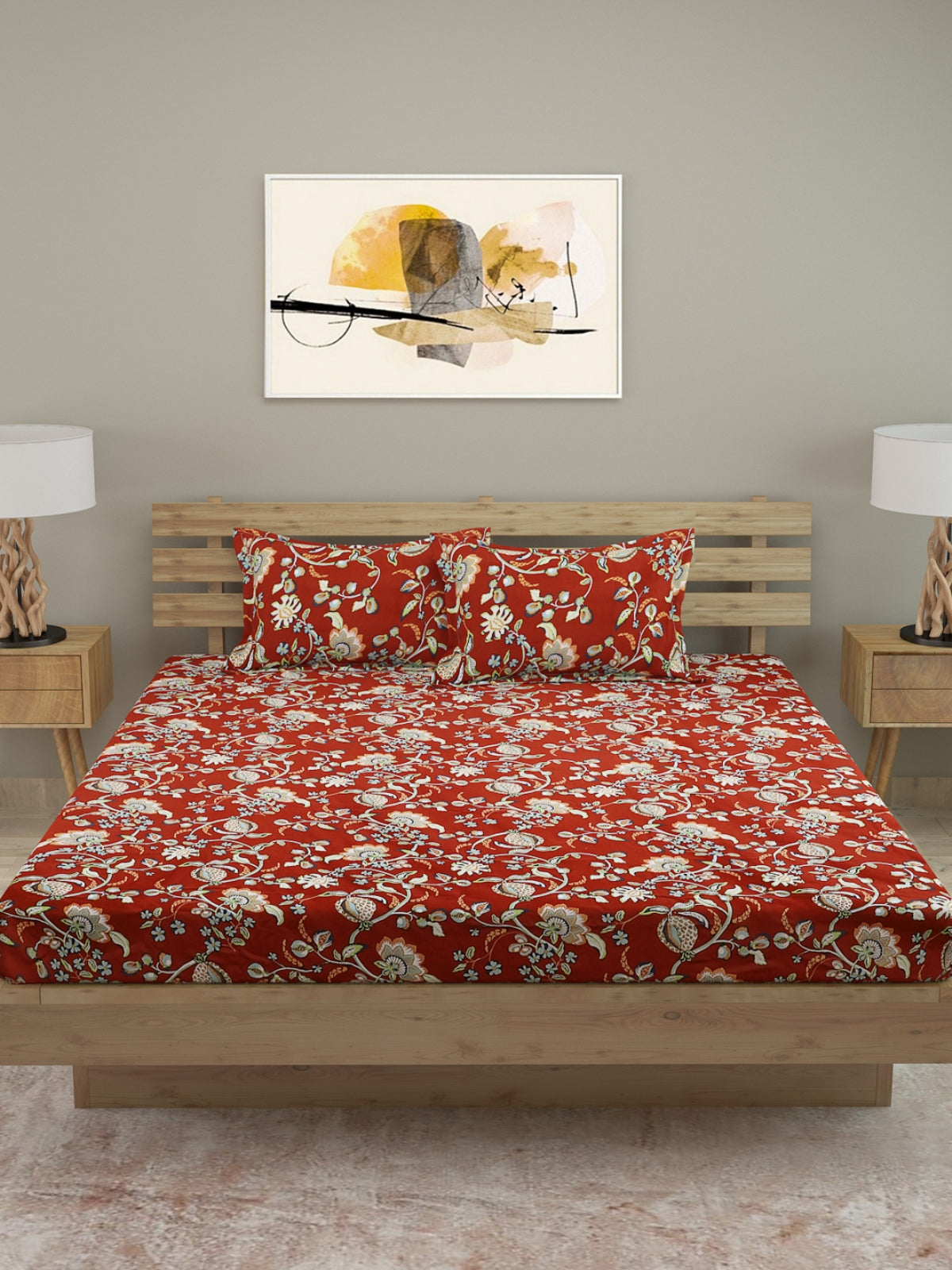 250 TC Red Bedsheet with 2 Pillow Covers