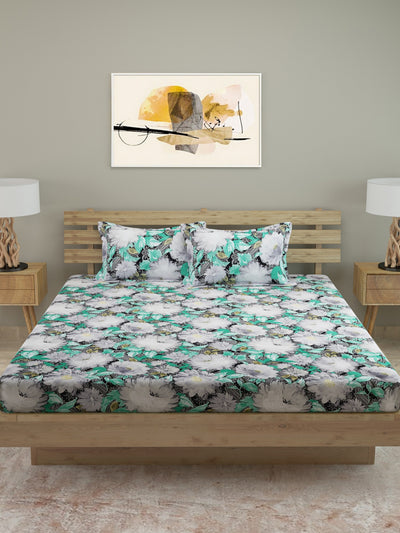 250 TC Grey & Green Bedsheet with 2 Pillow Covers