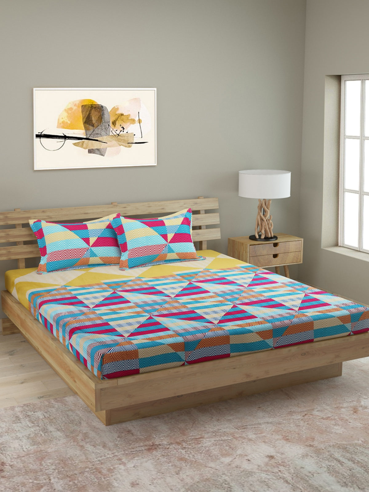 250 TC Multicolour Bedsheet with 2 Pillow Covers