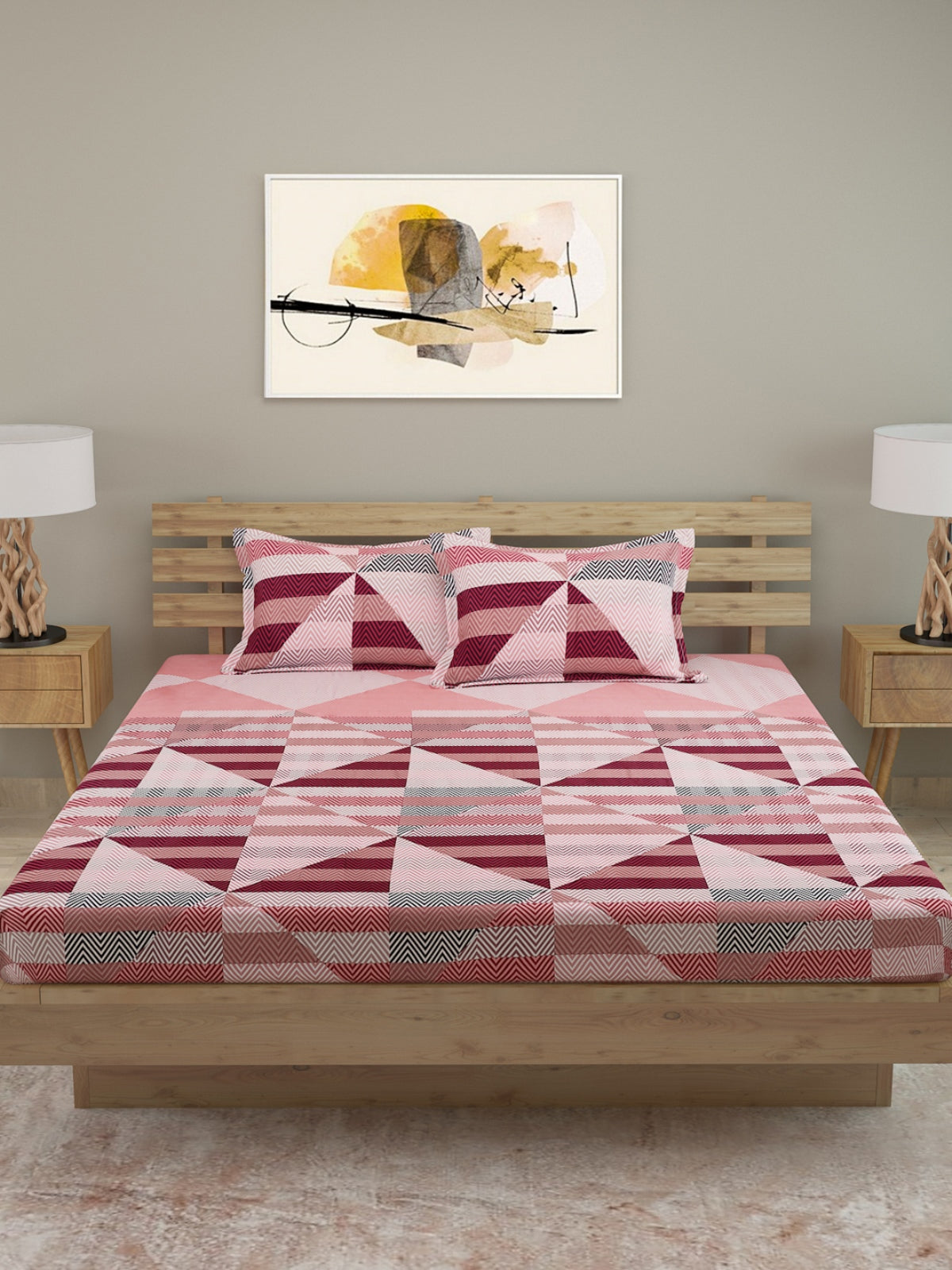 250 TC Peach & Off White Bedsheet with 2 Pillow Covers