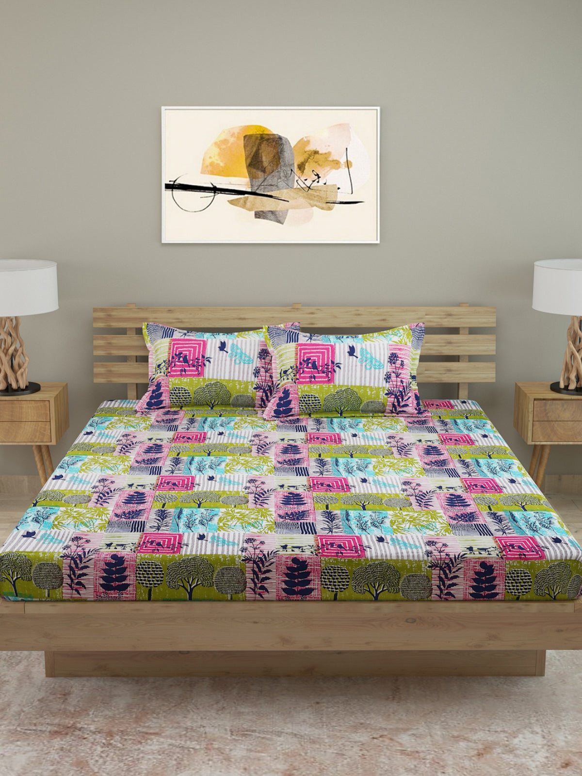 250 TC Multicolour Bedsheet with 2 Pillow Covers