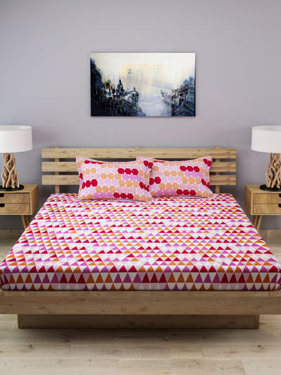 Pink & Red 210 TC Bedsheet with 2 Pillow Covers