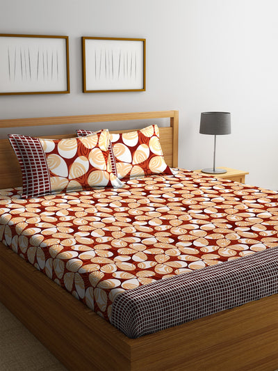144 TC Maroon & Peach Bedsheet with 2 Pillow Covers