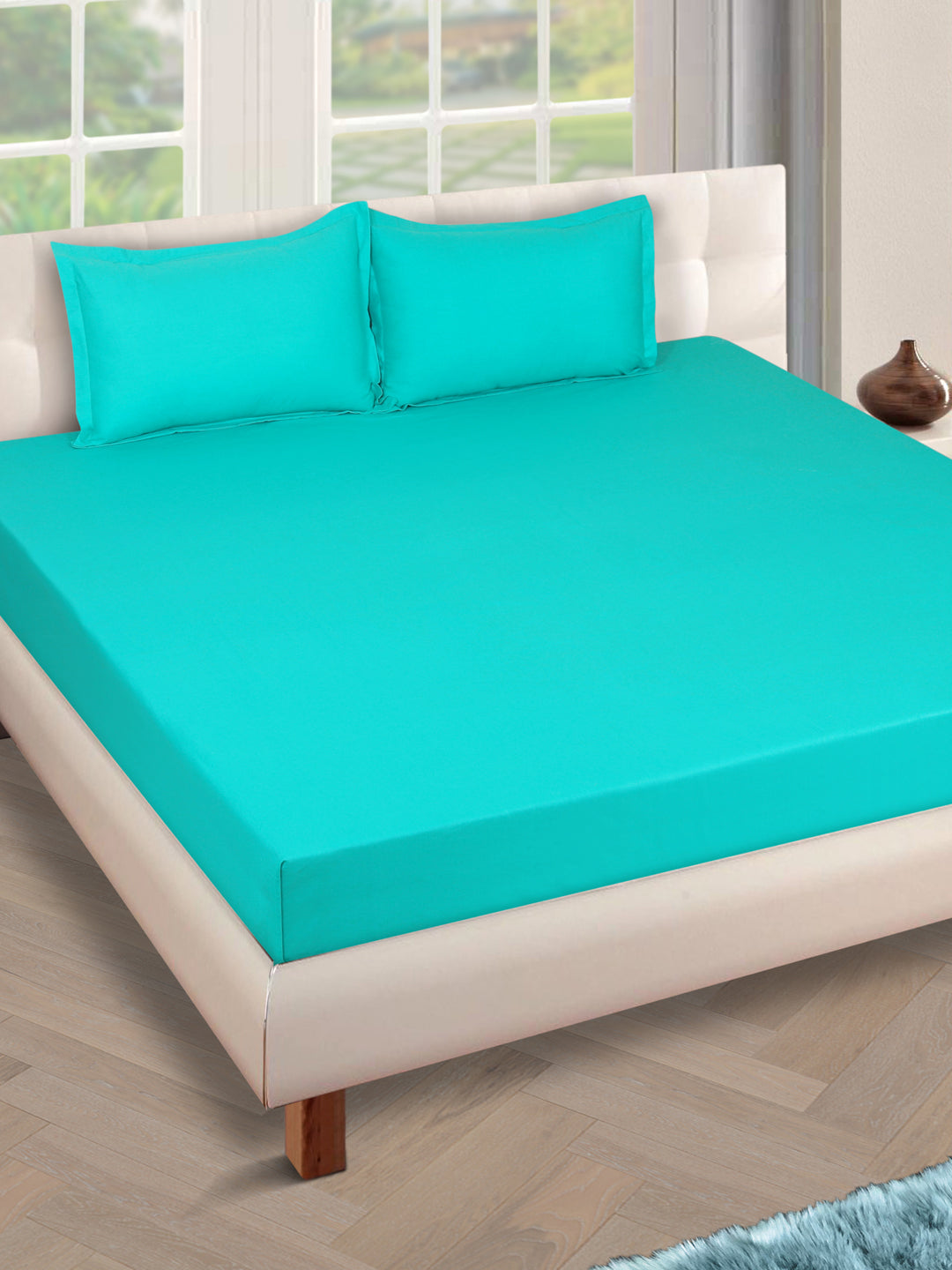 250 TC Turquoise Blue Bedsheet with 2 Pillow Covers