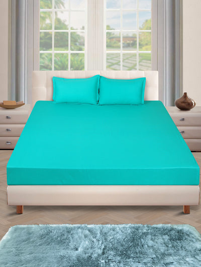 250 TC Turquoise Blue Bedsheet with 2 Pillow Covers