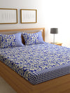 Blue & White 144 TC Bedsheet with 2 Pillow Covers