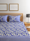 Blue & White 144 TC Bedsheet with 2 Pillow Covers