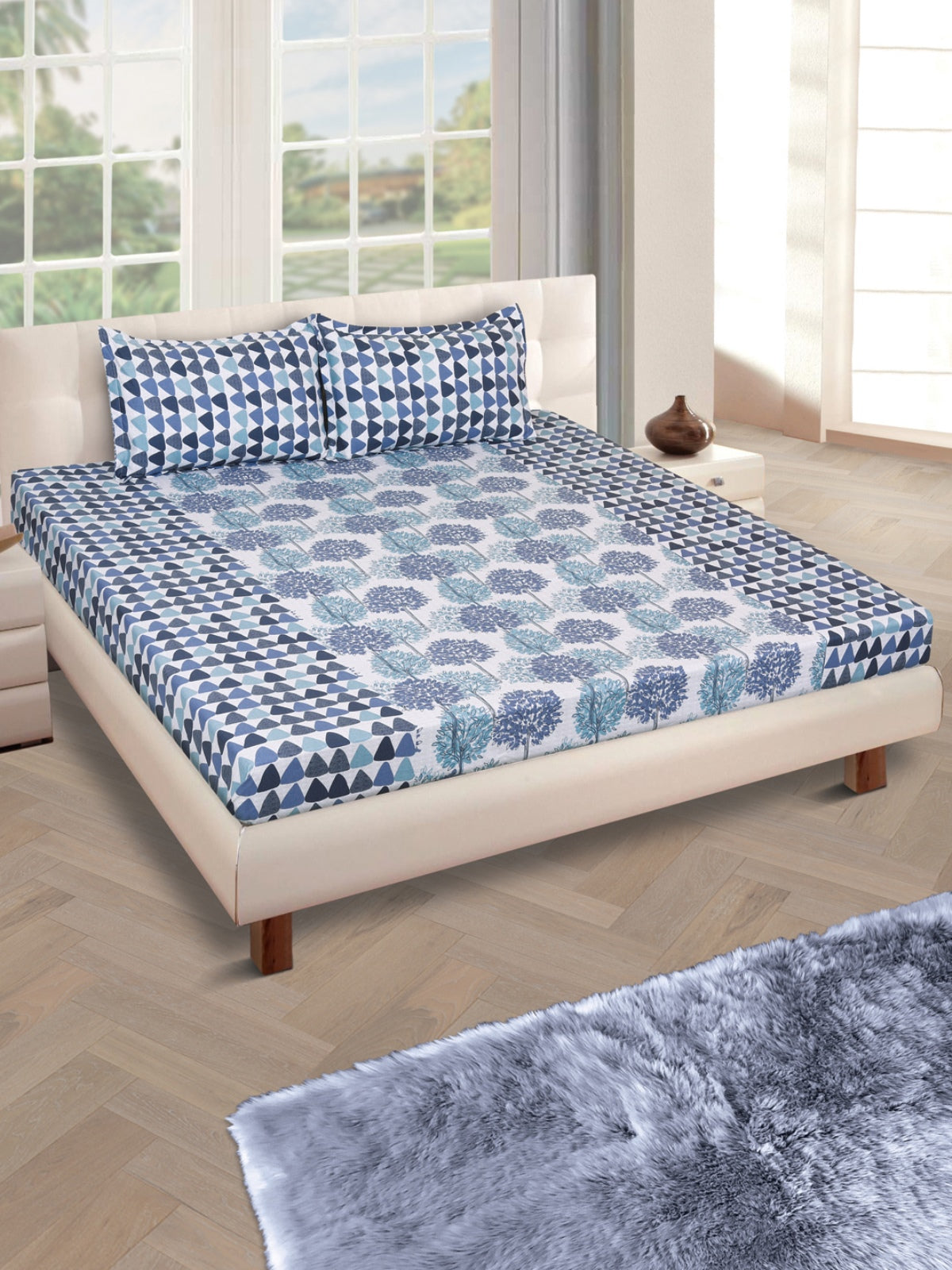 Blue 160 TC Bedsheet with 2 Pillow Covers