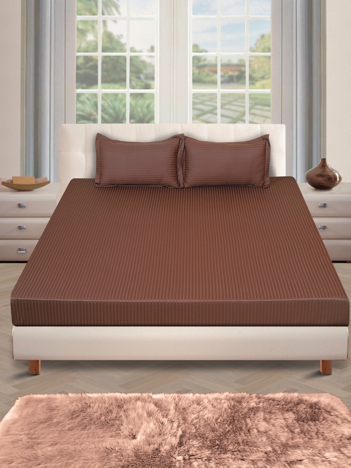 Brown 250 TC Bedsheet with 2 Pillow Covers