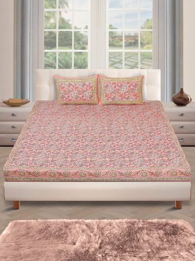 180 TC Peach Double Bedsheet with 2 Pillow Covers