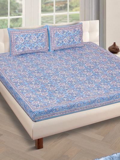 180 TC Blue Double Bedsheet with 2 Pillow Covers