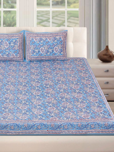 180 TC Blue Double Bedsheet with 2 Pillow Covers