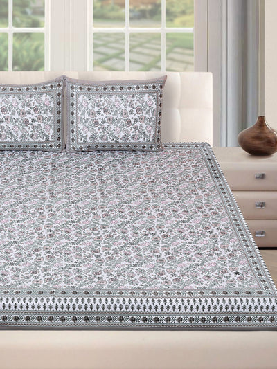 180 TC White & Pink Double Bedsheet with 2 Pillow Covers