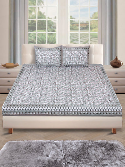 180 TC White & Pink Double Bedsheet with 2 Pillow Covers