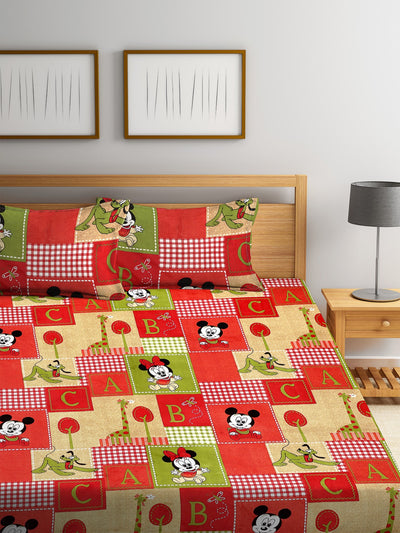 144 TC Red & Beige, Green Double Bedsheet with 2 Pillow Covers