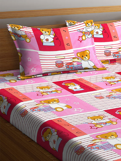 144 TC Pink & White Double Bedsheet with 2 Pillow Covers
