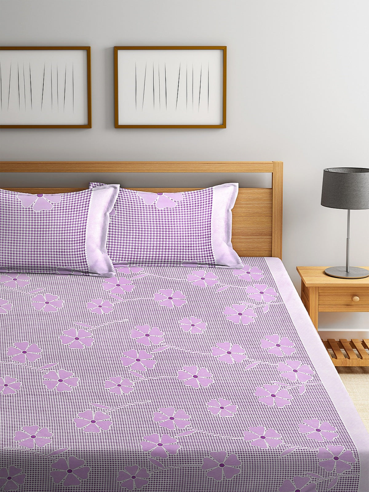 144 TC Purple Double Bedsheet with 2 Pillow Covers