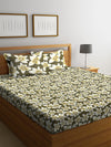 144 TC Floral Printed Cotton Double Bedsheet With 2 Pillow Covers - Green