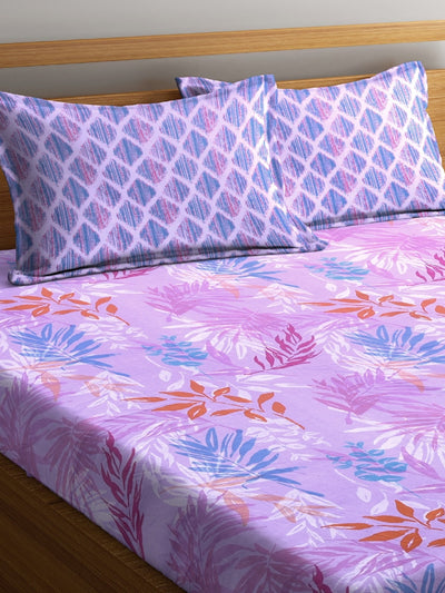 210 TC Purple & White Bedsheet with 2 Pillow Covers
