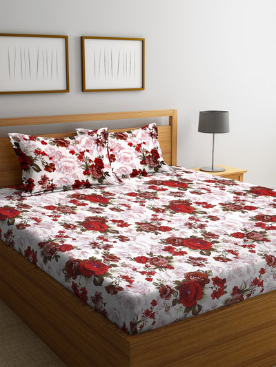 144 TC White & Maroon Double Bedsheet with 2 Pillow Covers