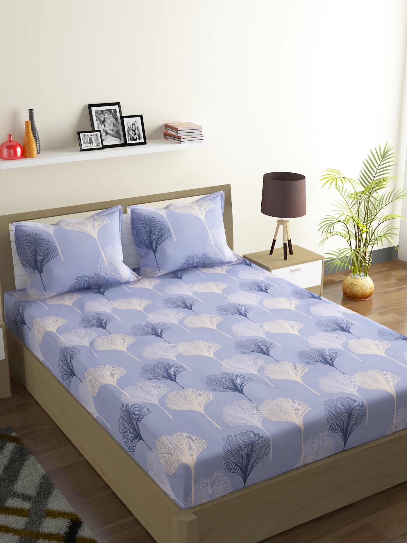 144 TC Blue Double Bedsheet with 2 Pillow Covers