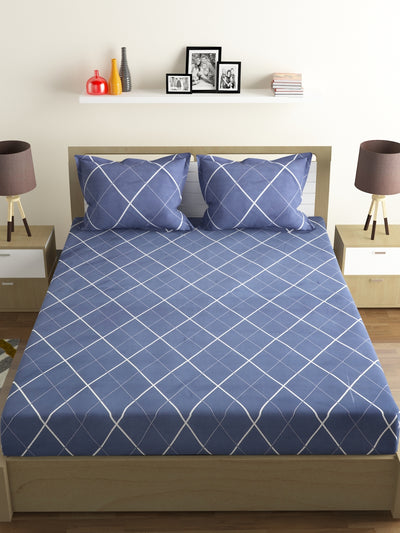 144 TC Dark Blue Double Bedsheet with 2 Pillow Covers