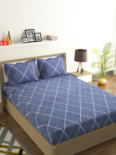144 TC Dark Blue Double Bedsheet with 2 Pillow Covers