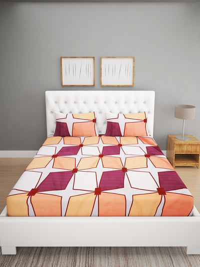 144 TC Cream & Orange Double Bedsheet with 2 Pillow Covers