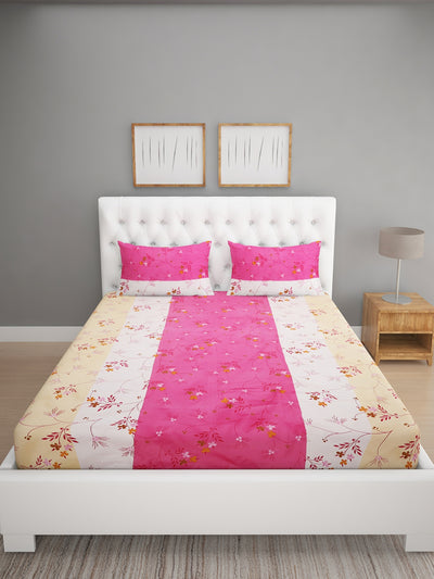 144 TC Pink & Beige Double Bedsheet with 2 Pillow Covers