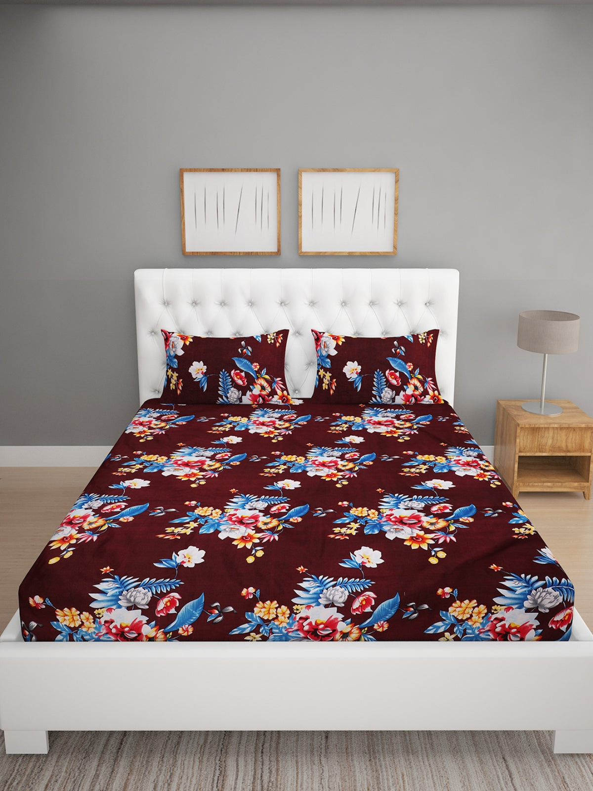 144 TC Maroon Double Bedsheet with 2 Pillow Covers