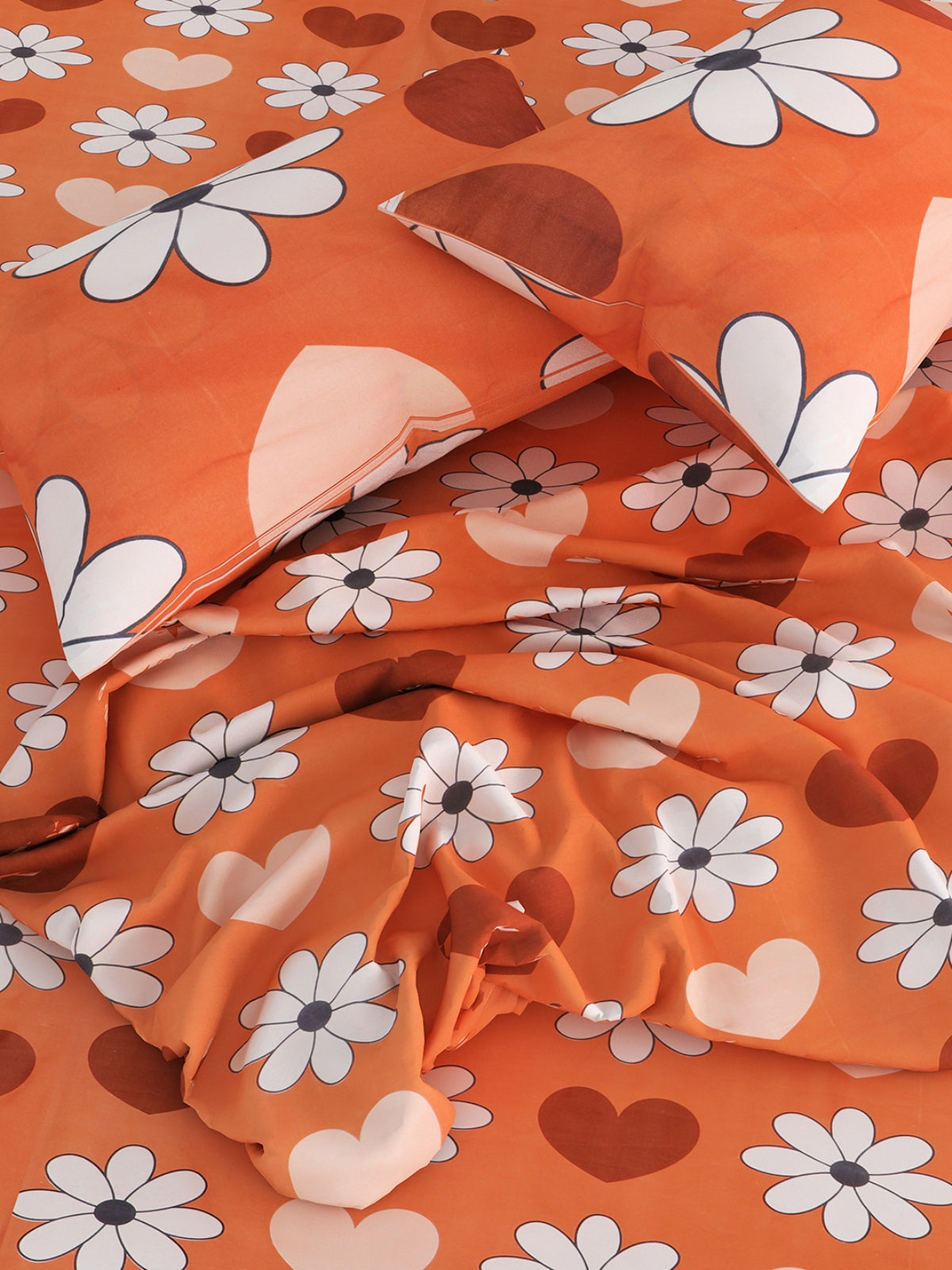 144 TC Orange Double Bedsheet with 2 Pillow Covers
