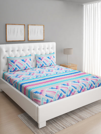 144 TC Blue & Pink Double Bedsheet with 2 Pillow Covers