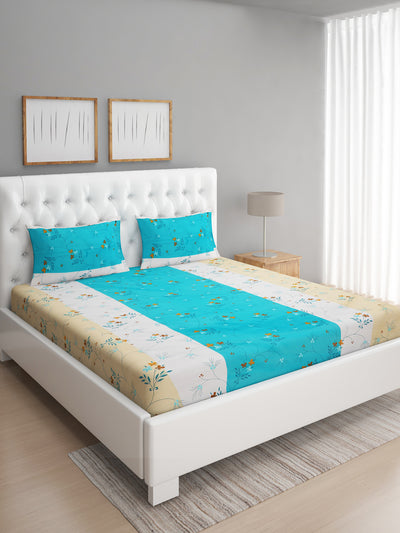 144 TC Blue & Beige Double Bedsheet with 2 Pillow Covers