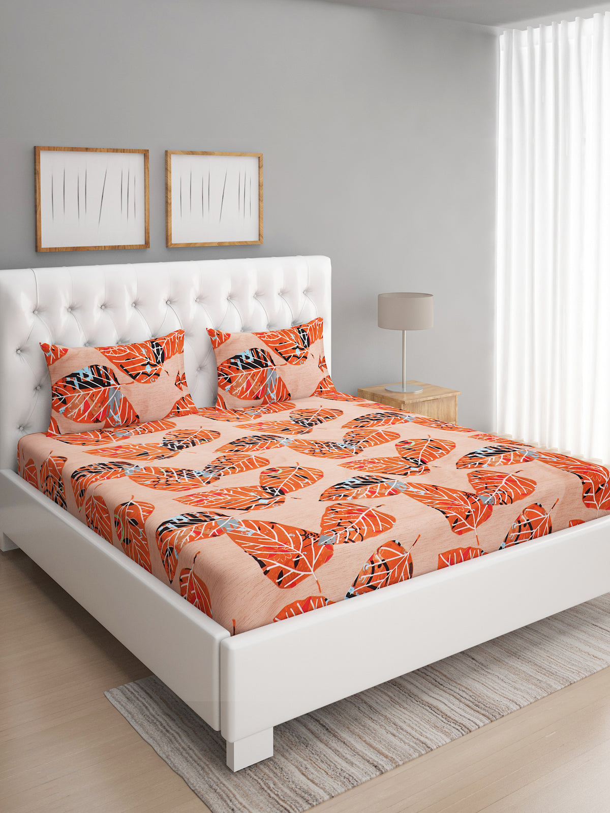 144 TC Brown & Orange Double Bedsheet with 2 Pillow Covers