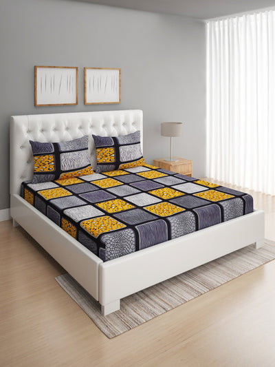 144 TC Grey & Gold Double Bedsheet with 2 Pillow Covers