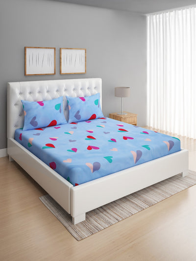 144 TC Blue Double Bedsheet with 2 Pillow Covers