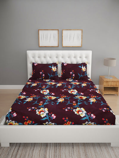 144 TC Maroon Double Bedsheet with 2 Pillow Covers