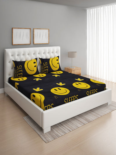 144 TC Black Double Bedsheet with 2 Pillow Covers