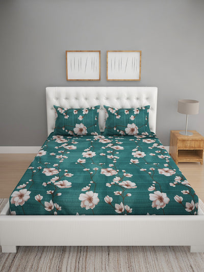 144 TC Teal Green Double Bedsheet with 2 Pillow Covers