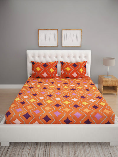144 TC Orange Double Bedsheet with 2 Pillow Covers