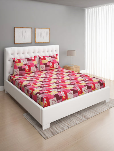 144 TC Pink & Maroon Double Bedsheet with 2 Pillow Covers