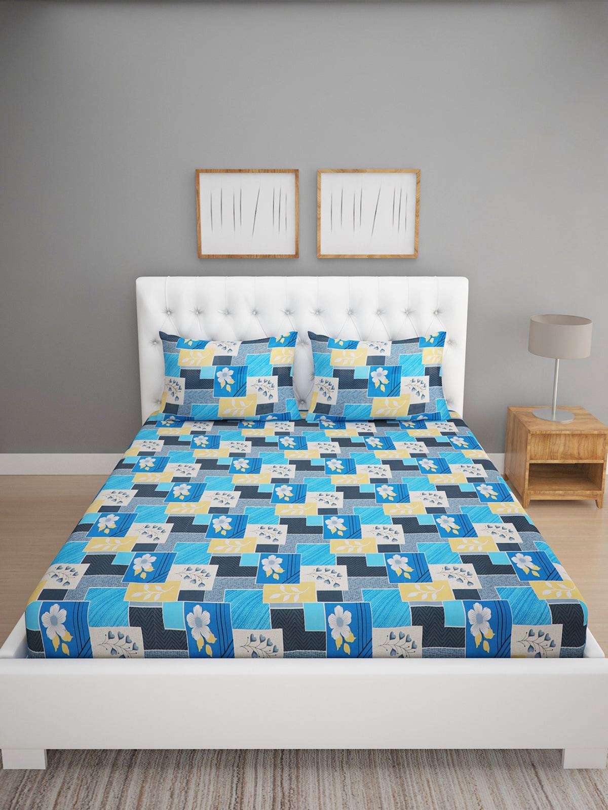 144 TC Turquoise Blue Double Bedsheet with 2 Pillow Covers