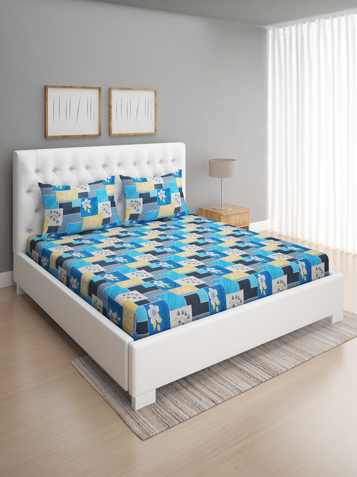 144 TC Turquoise Blue Double Bedsheet with 2 Pillow Covers