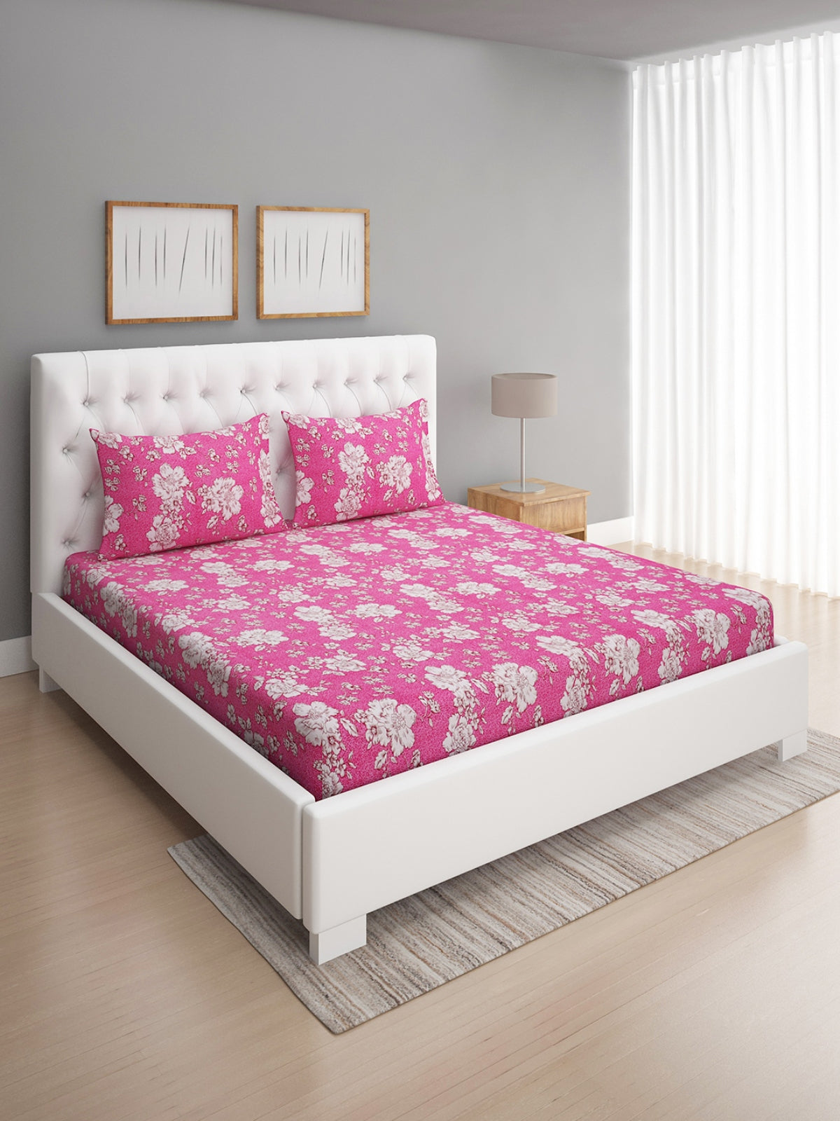144 TC Pink Double Bedsheet with 2 Pillow Covers